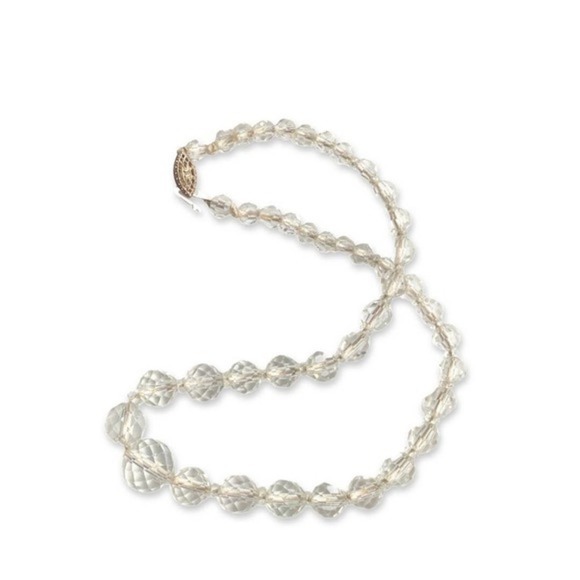 VINTAGE Faceted Rock Crystal Sterling Silver Bead Chocker Necklace - Picture 1 of 4